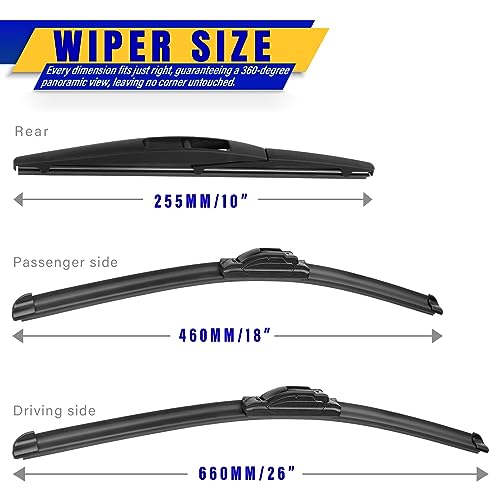 3 Wipers Fits Honda HRV HR (26"/18"/10")