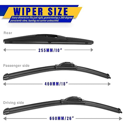 3 Wipers Fits Honda HRV HR (26"/18"/10")