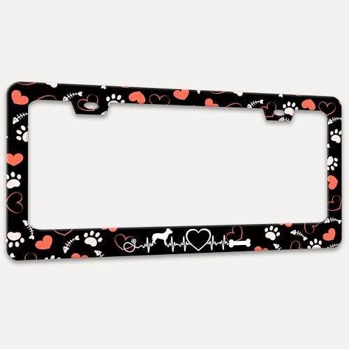 Dog Paw Prints License Plate Frame Stainless Steel Car Parts 2 Hole 6x12 in (Dog Paw Prints)