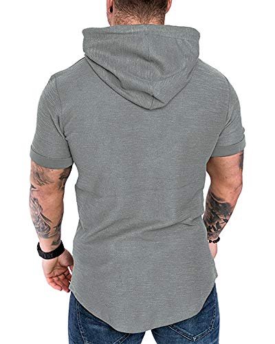 Mens Fashion Hoodies Sport Pullover Solid Color Shirt Workout Lightweight Tops Light Grey (Large / Light Grey1)
