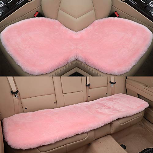 Pink Genuine Sheepskin Car Rear Seat Cover for Fuzzy Back Cushion (Pink)