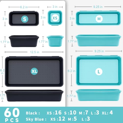 Tool Box Organizer Tray (Black & Sky Blue: 60 PCS)