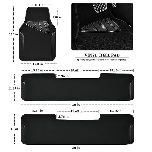 Waterproof Universal Faux Leather 3Row Car Floor Mats (Black and Black)