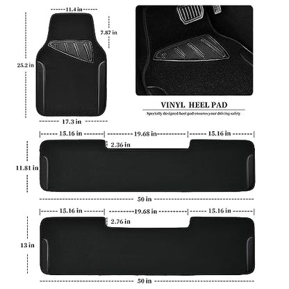 Waterproof Universal Faux Leather 3Row Car Floor Mats (Black and Black)