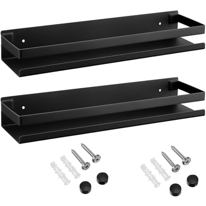 2 Pieces Stainless Steel Shelf Bathroom Shower Floating Shelves Wall Mounted Shower Caddy Basket Shelf Storage Organizer Shelves for Bathroom (11.81 Inch/ 30 cm / Black)