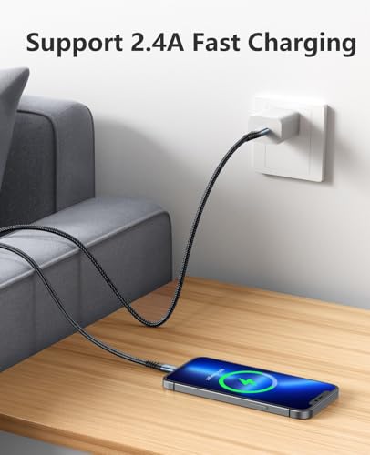 iPhone Charging Cable [MFi Certified] Long USB A Lightning Cable 10FT 3Pack (10FT / USB A / Black)