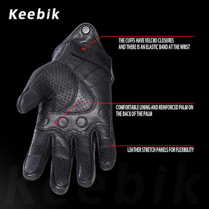 Goatskin Leather Motorcycle Motorbike Powersports Racing Gloves Reflective Skull Touchscreen for Men and Women Model (HEE9 / X-Large)