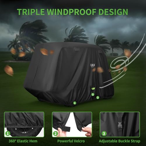 Heavy Duty Golf Cart Cover for 6 Passengers EZGO (Black / XL-For 4+2 Passengers Cart)