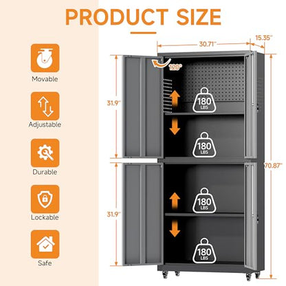 71" H Metal Tool Storage Cabinet with Lock and Wheels (Black&gray / 71"H(4-Door))
