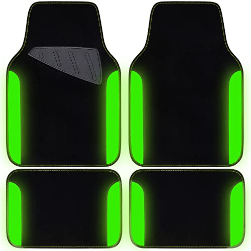 Fluorescent Leather & Waterproof Car Carpet Floor Mats (Black and Green)