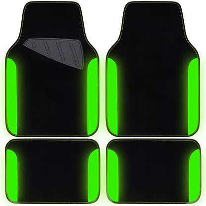 Fluorescent Leather & Waterproof Car Carpet Floor Mats (Black and Green)