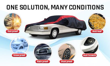 Deville Car Cover Waterproof All Weather with Red Strip Design (Custom Fit - Cadillac Deville)