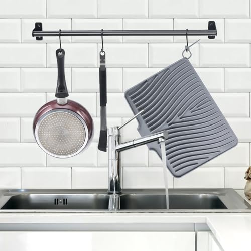 Silicone Dish Drying Mat for Kitchen Counter (Grey-2pcs / 16" x 12")