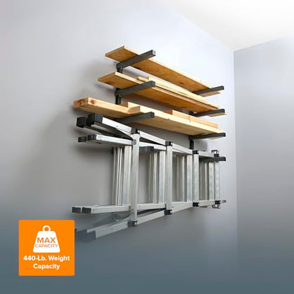4 Level Lumber Storage Rack Wall Mount Wood Rack For Garage Organizer (Black and Gray / 4-Level)