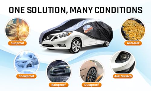Versa Car Cover Waterproof All Weather with Silver Strip Design (Custom Fit Nissan Versa)