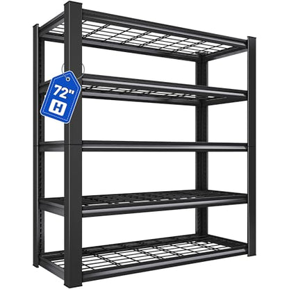 72" H Garage Shelving Heavy Duty Adjustable Metal Shelf for Basement (Black)