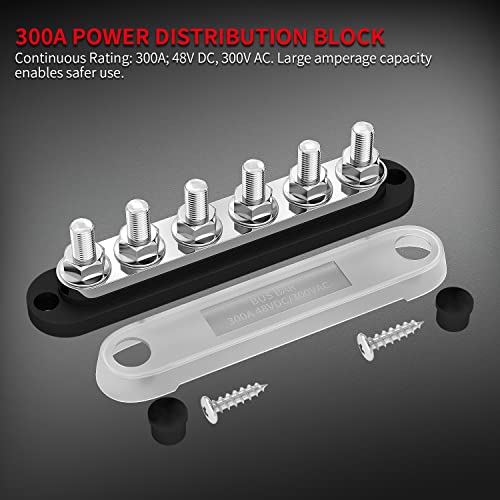300A Bus Bar 12V Marine 12V Power Distribution Block with Cover 6 x 3 (300A)