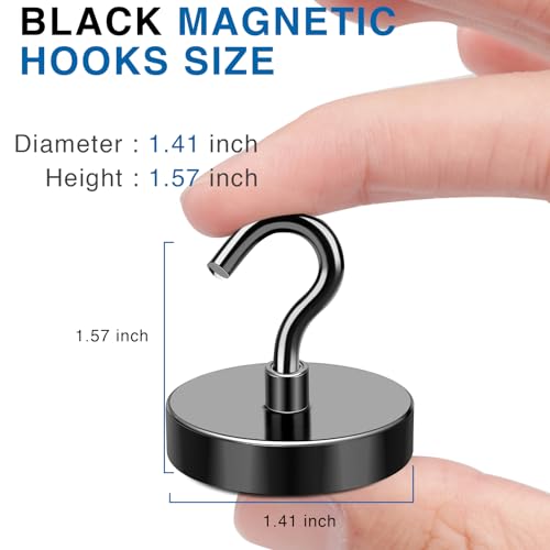 Magnetic Hooks for Cruise Cabins 170LBS Heavy Duty Magnet Hook 12P (Black / 1.41in)