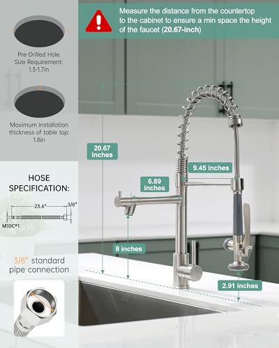 Commercial Pull Down Kitchen Sink Faucet with Sprayer Brushed Nickel (Brushed Nickel)