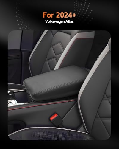 for Volkswagen Atlas 2024 2025 2026 Center Console Cover Armrest Box Cover for VW Atlas (Atlas-Thin Black Leather)