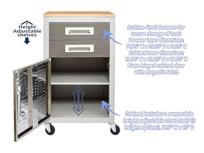 Heavy Duty Rolling Storage Cabinet with Wheels and Drawers (1 Door, 2 Drawer (20" W x 18" D x 34.7" H) / Granite)