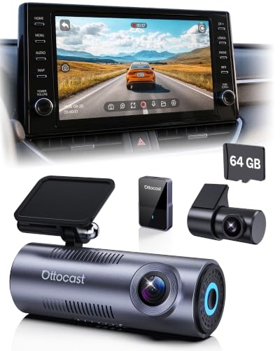 OttoSafe Dash Cam Front and Rear with Wireless CarPlay Adapter