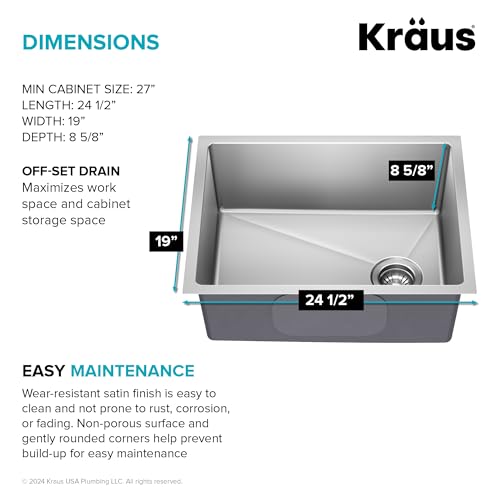Stainless Steel 25 in 18 Gauge Undermount Kitchen Sink KHU641 (25 Inch / Single Bowl — Undermount)