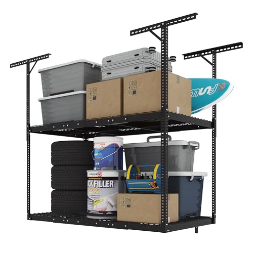 3x6 2 Tier Overhead Ceiling Garage Storage Rack (Black / 2-Tier 3x6 ft)