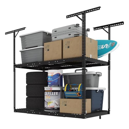 3x6 2 Tier Overhead Ceiling Garage Storage Rack (Black / 2-Tier 3x6 ft)