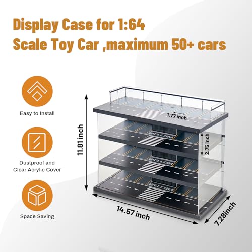 Display Case for Hot Wheels & Matchbox Cars with LED Light (4 Floor)