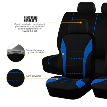 Polyester Full Car Seat Cover Set with Sponge Padding (Blue/Black)
