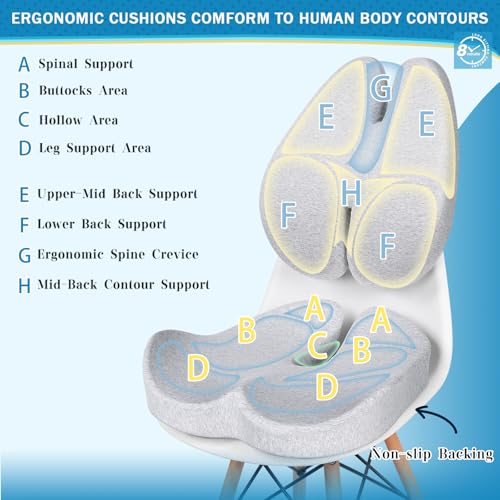 Seat Cushion & Lumbar Support Pillow for Office Chair (Tq27_ls46-gray)