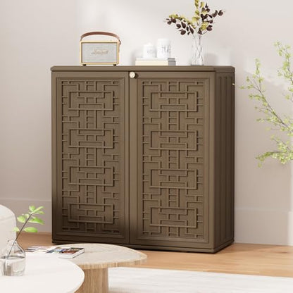 Indoor Outdoor Storage Cabinet with Doors and Shelf (Brown)