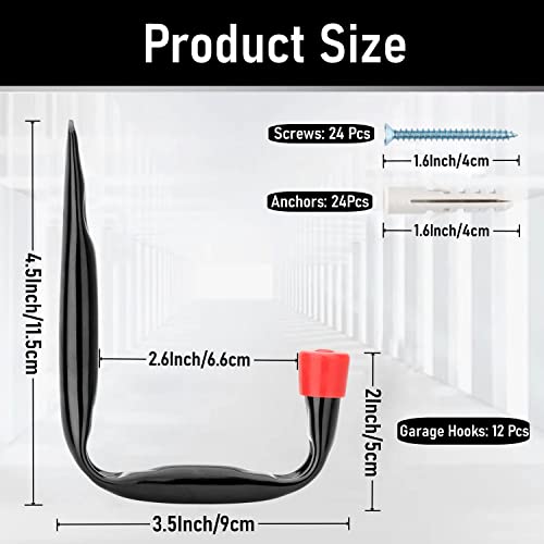 12 Pack Garage Hooks (4.7 Inch x 3.5 Inch)