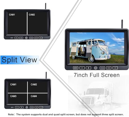 Wireless Backup Camera with 7 Inch DVR Quad Split Monitor for RV Trailer Truck (Jet Black+Sliver / 7-inch + 3 Wireless Cameras)