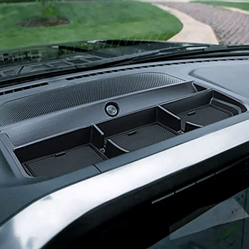 Dashboard Organizer Tray for Ford F150 2021 2022 2023 Center Console Car Dashboard Accessories Phone Holder ABS Insert Secondary Storage Box with 3 Non Slip Rubber Mats (Black)