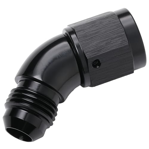45 Degree 6AN Male to 6AN Female Swivel Full Flow Fitting Adapter Coupler Aluminum Black (6AN / Black - 45 Degree)