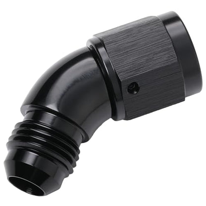 45 Degree 6AN Male to 6AN Female Swivel Full Flow Fitting Adapter Coupler Aluminum Black (6AN / Black - 45 Degree)