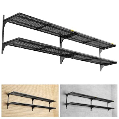 2 Pack 2 Tier 1.3x4ft Garage Shelving Wall Mounted (Black / 4pack-1.3×4ft)