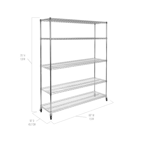 UltraDurable Heavy Duty NSF Solid Steel Wire Rack Storage Unit Organizer for Garage (Steel / 5-Tier Shelving, 60" W x 18" D)