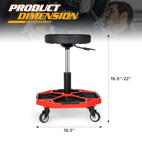 Adjustable Mechanics Stool with Wheels (Red)