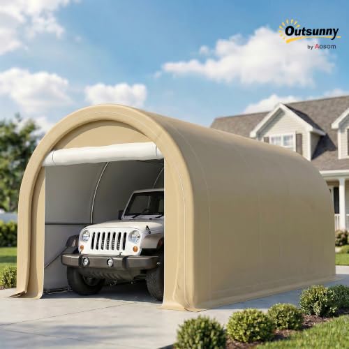 10' x 16' Carport Heavy Duty Portable Garage Storage Tent Beige (Beige)