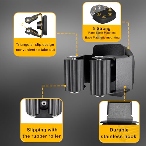 Upgraded Magnetic Broom and Mop Holder Wall Mount (2 Pcs / Black-8 Magnets)