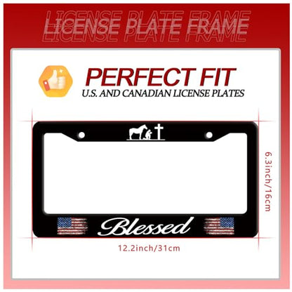 Blessed American Flag Pray Stainless Steel License Plate Frame for US Cars (Blessed)