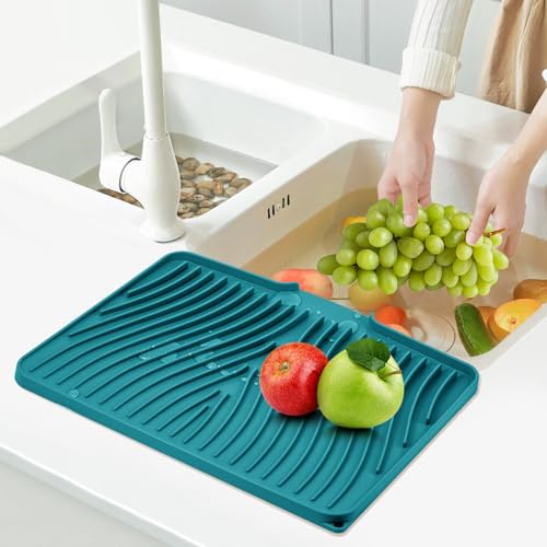 Silicone Dish Drying Mat for Kitchen Counter (Green-1pc / 16" x 12")