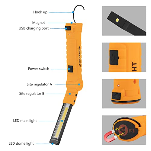 3 Pack Rechargeable LED Work Lights with Magnetic Base and 360° Rotation (Yellow / 3 Pack)