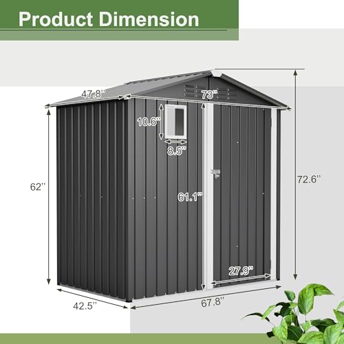 Outdoor Storage Shed (6x4 Ft-with window / Black)
