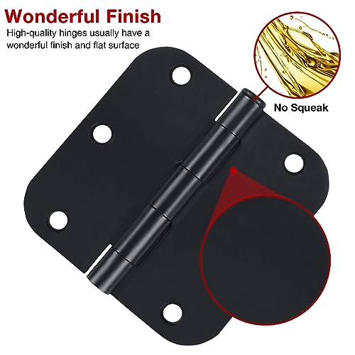 Rounded Door Hinges Matte Black 3.5 Inch for Interior 1 Pack (Matte Black-Rounded / 1 Pack-no squeak)
