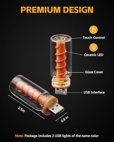 2PCS [Retro Playful Style] USB Lights for Car (Red(Spiral) / Clear Glass)
