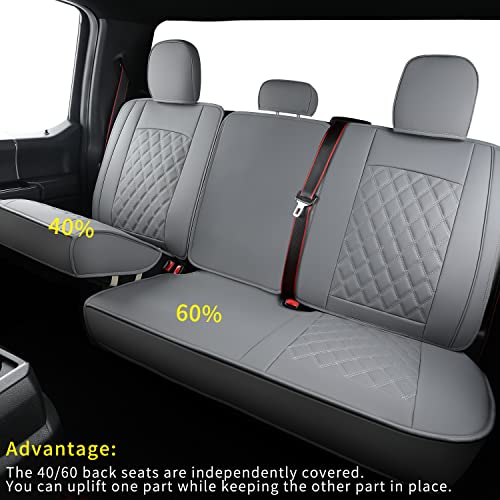 F150 Faux Leather Seat Covers Fit for 2015 ((2015-2026) Full Set / Black&Gray)